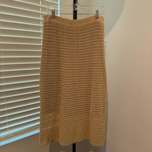 Vince Tan Midi A-Line Skirt with Ribbed Texture for Casual Work